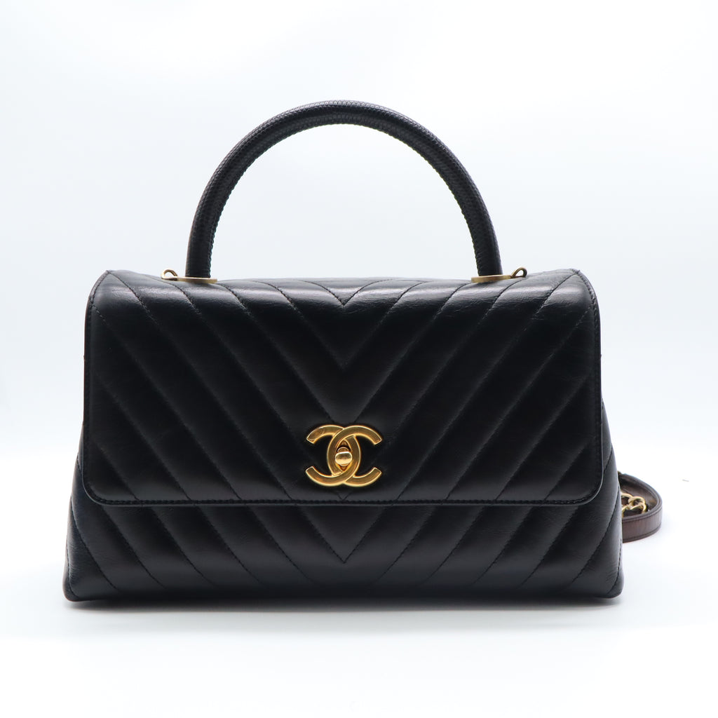 Dark Grey Chevron Quilted Caviar Leather Small Coco Handle Bag LDM1513