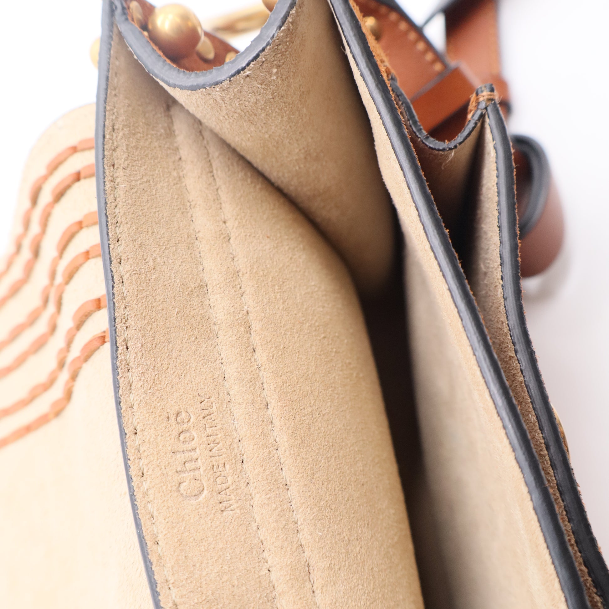 Suede Calfskin Braided Mini Hudson Shoulder Bag Caramel