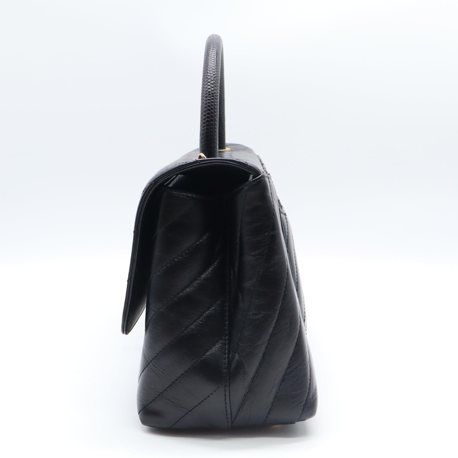 Dark Grey Chevron Quilted Caviar Leather Small Coco Handle Bag LDM1513