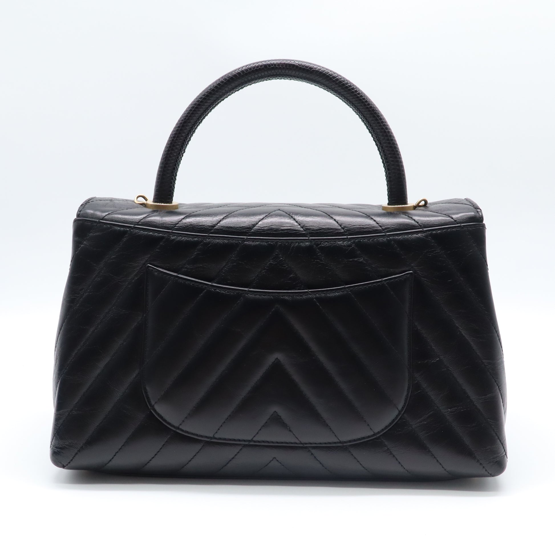 Dark Grey Chevron Quilted Caviar Leather Small Coco Handle Bag LDM1513