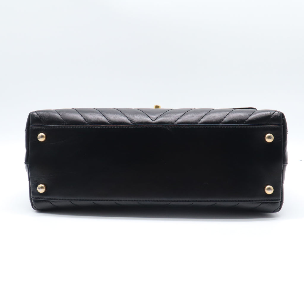 Dark Grey Chevron Quilted Caviar Leather Small Coco Handle Bag LDM1513