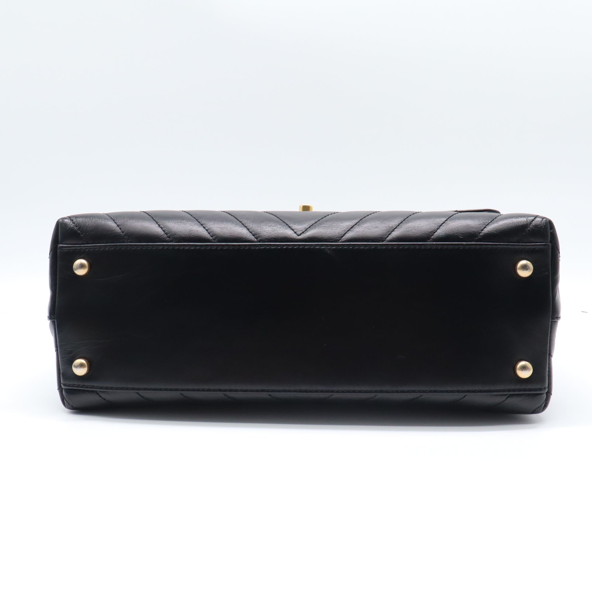 Dark Grey Chevron Quilted Caviar Leather Small Coco Handle Bag LDM1513