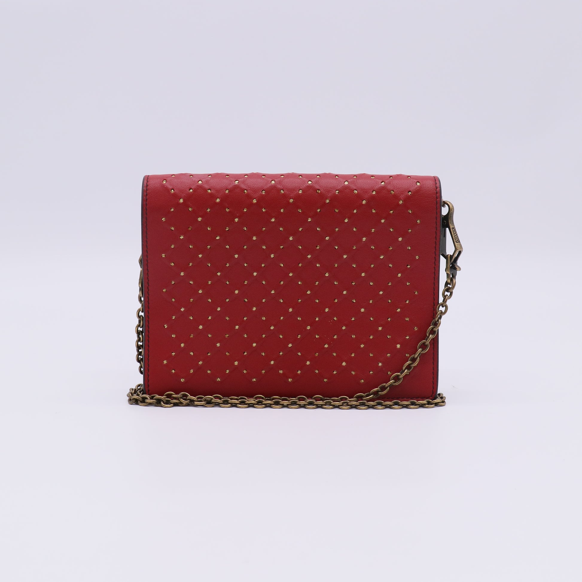 Red Studded Intrecciato Woven Nappa Leather Wallet-On-Chain Catena Crossbody Bag W22581