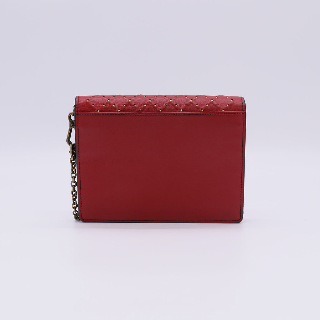 Red Studded Intrecciato Woven Nappa Leather Wallet-On-Chain Catena Crossbody Bag W22581
