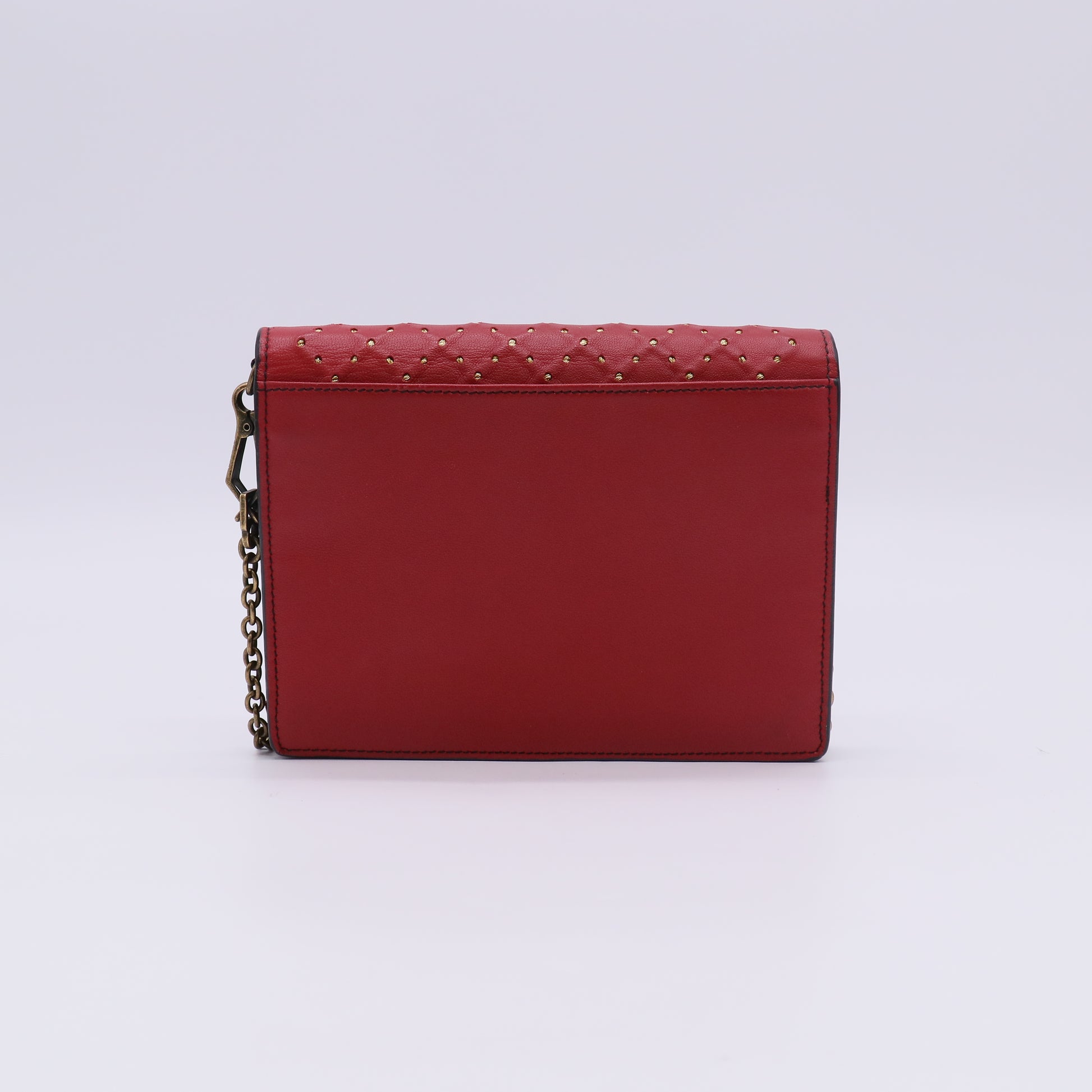 Red Studded Intrecciato Woven Nappa Leather Wallet-On-Chain Catena Crossbody Bag W22581