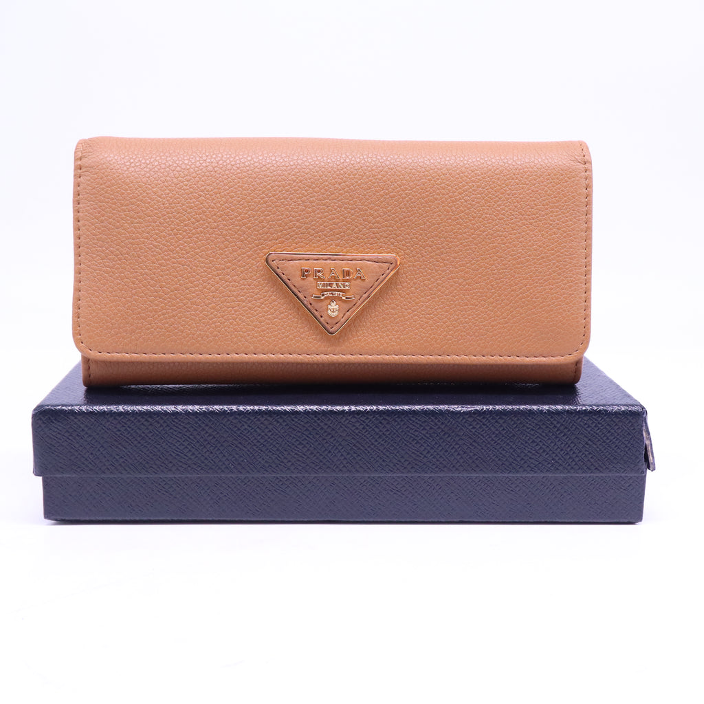 Prada Beige Saffiano Lux Leather Flap Continental Wallet W20914