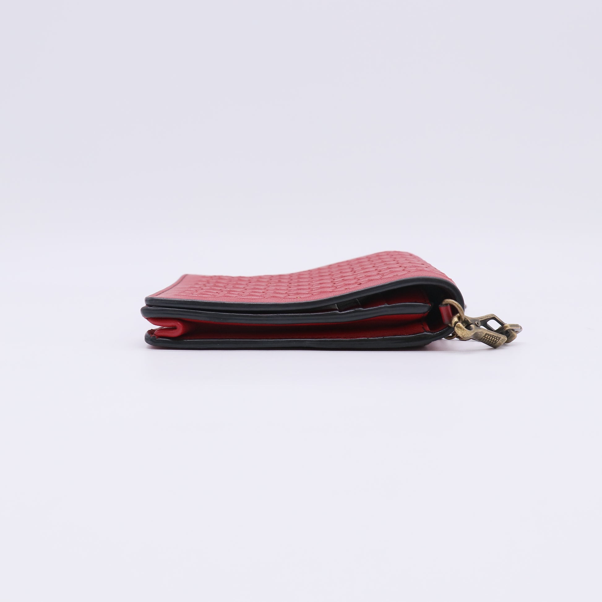Red Studded Intrecciato Woven Nappa Leather Wallet-On-Chain Catena Crossbody Bag W22581