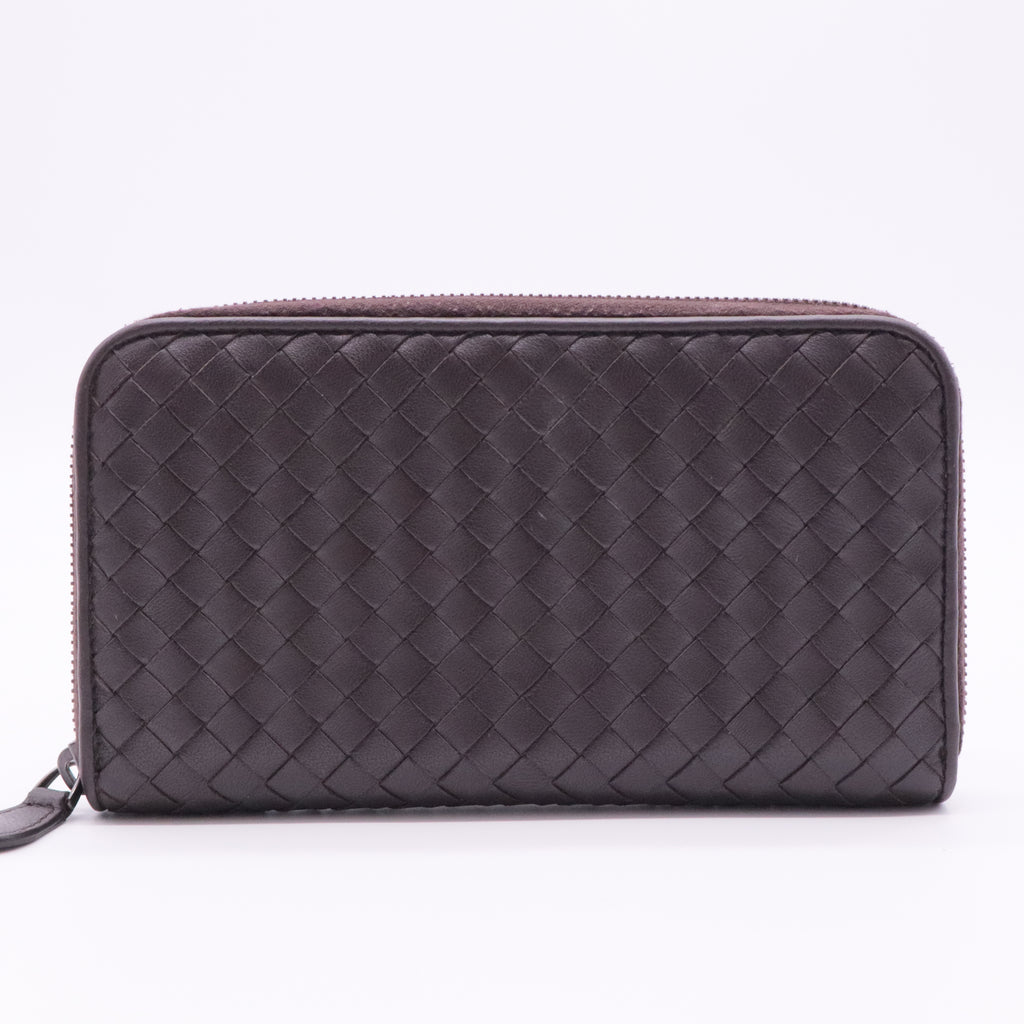 Intrecciato Woven Nappa Leather Zip Around Wallet