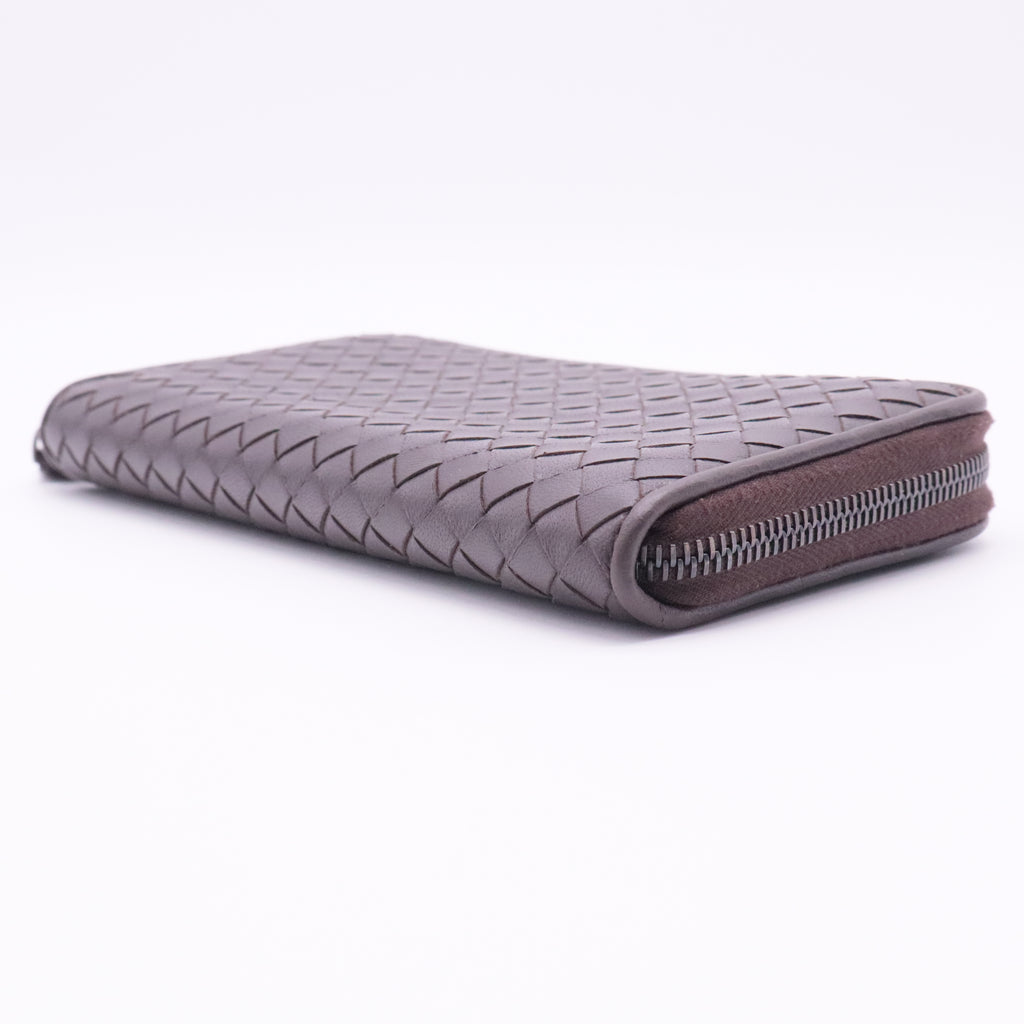 Intrecciato Woven Nappa Leather Zip Around Wallet