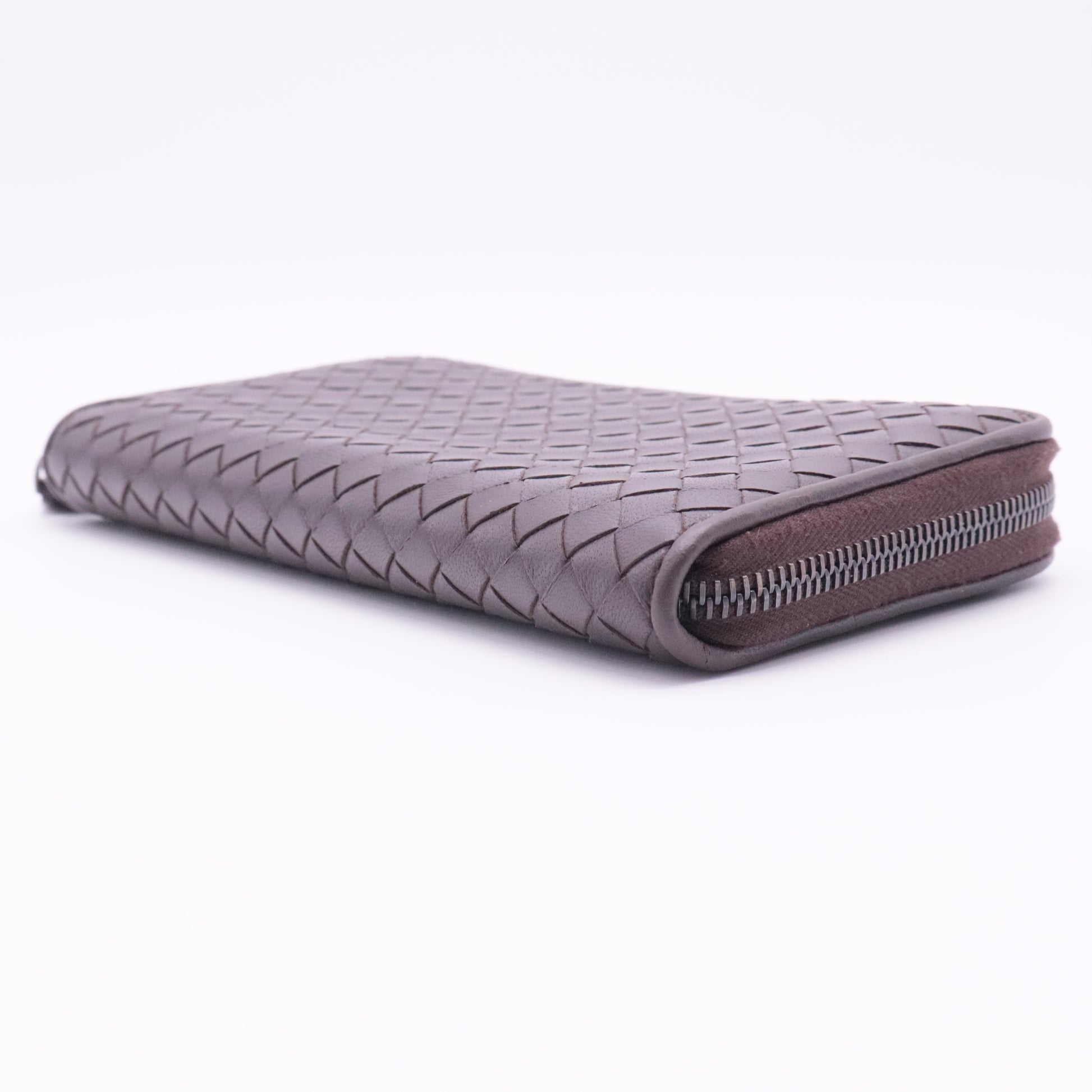 Intrecciato Woven Nappa Leather Zip Around Wallet