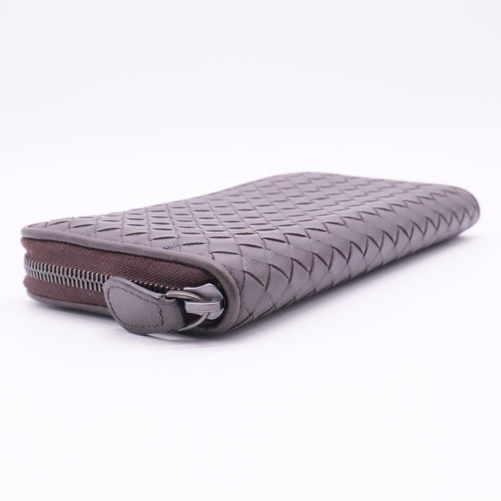Intrecciato Woven Nappa Leather Zip Around Wallet