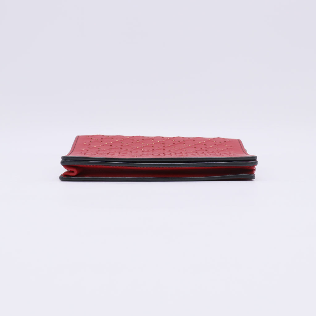 Red Studded Intrecciato Woven Nappa Leather Wallet-On-Chain Catena Crossbody Bag W22581