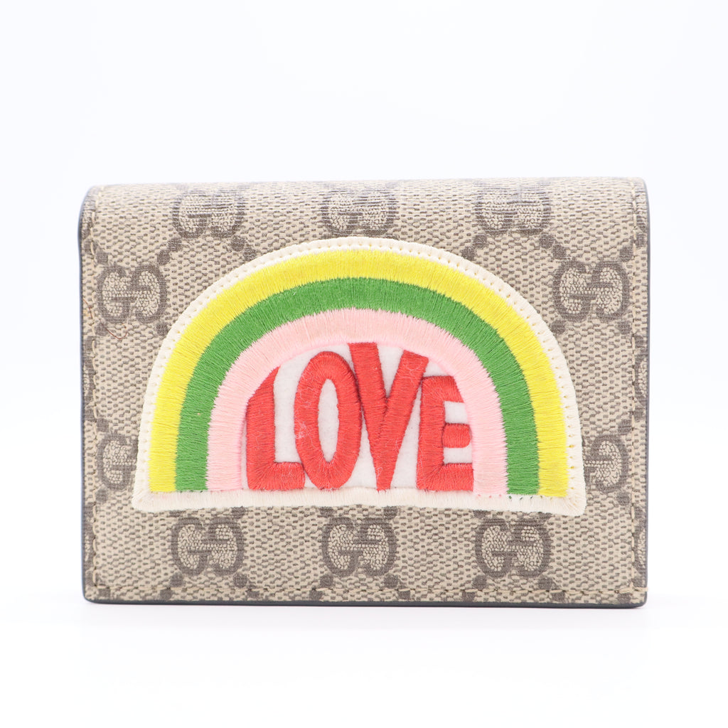 Soft GG Supreme Monogram Rainbow Embroidered Card Case Wallet
