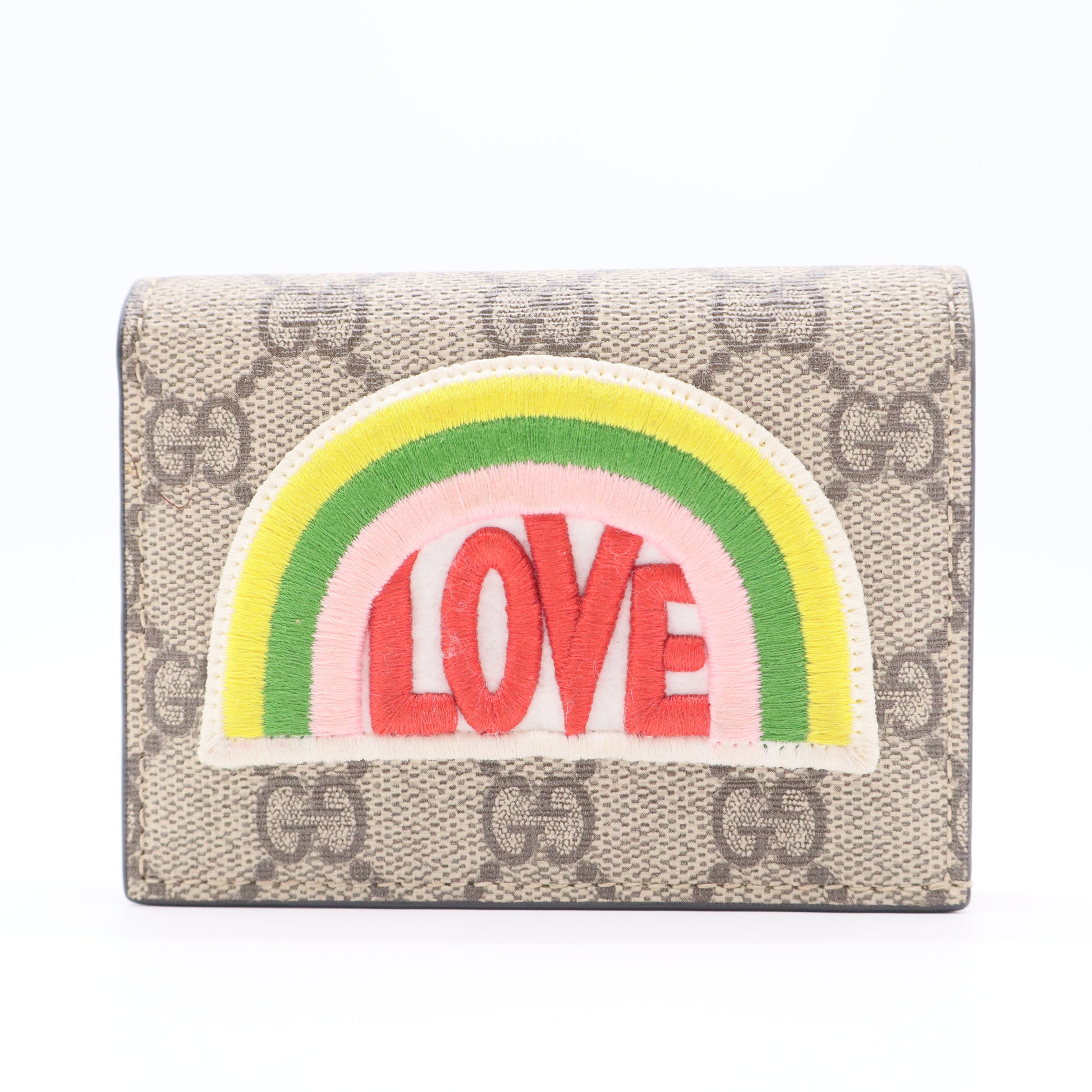 Soft GG Supreme Monogram Rainbow Embroidered Card Case Wallet