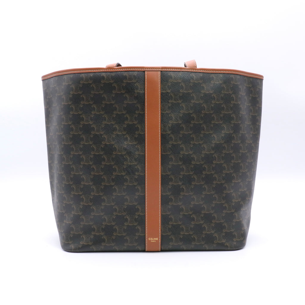 Triomphe Canvas Calfskin Medium Cabas Bag Tan Twins