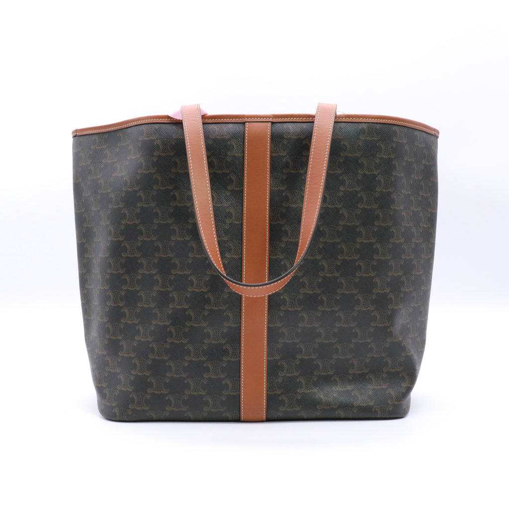 Triomphe Canvas Calfskin Medium Cabas Bag Tan Twins
