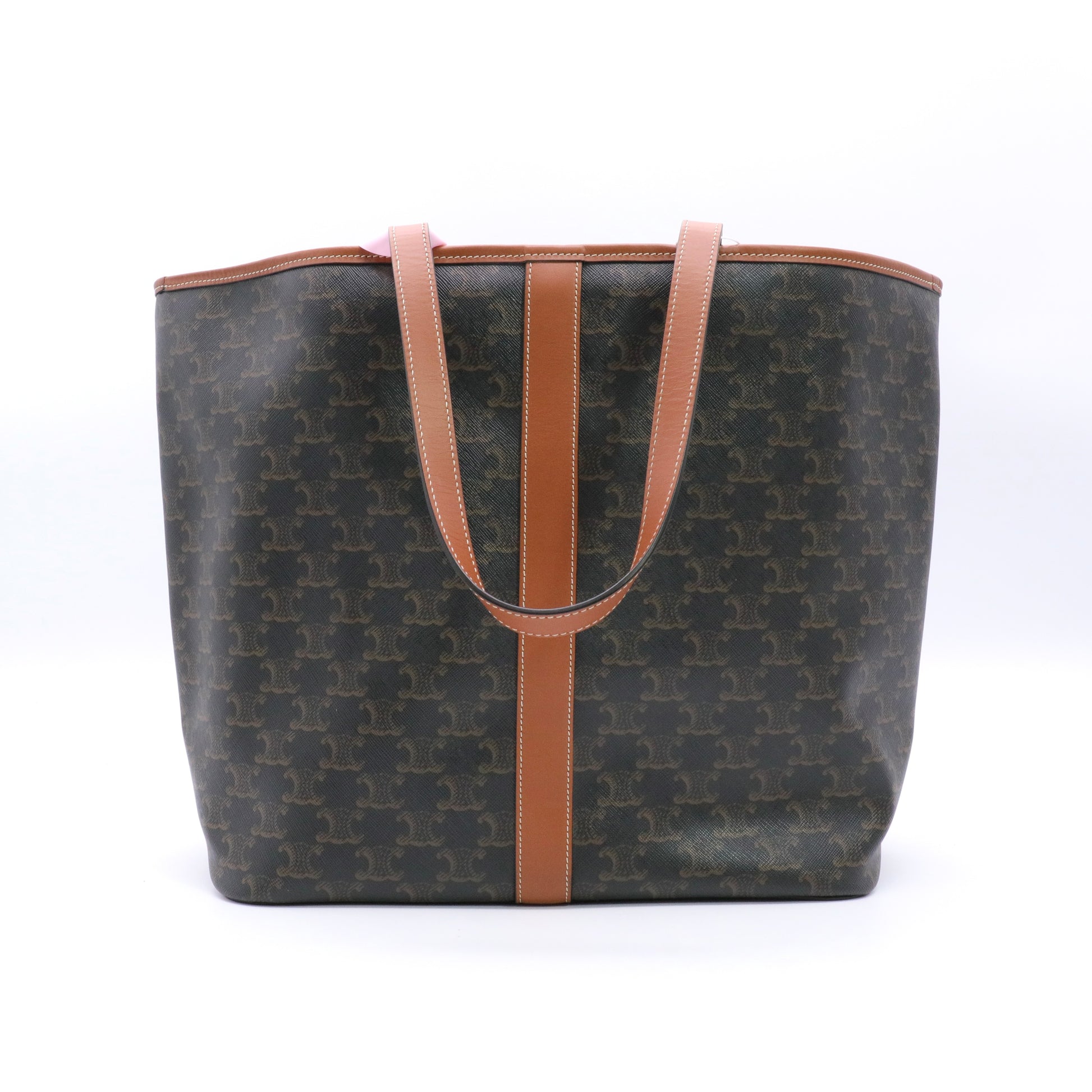 Triomphe Canvas Calfskin Medium Cabas Bag Tan Twins