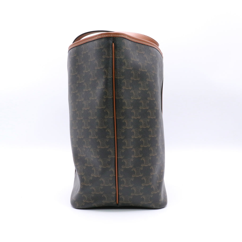Triomphe Canvas Calfskin Medium Cabas Bag Tan Twins