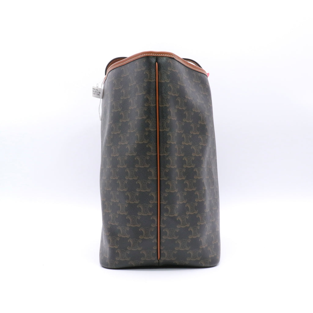 Triomphe Canvas Calfskin Medium Cabas Bag Tan Twins