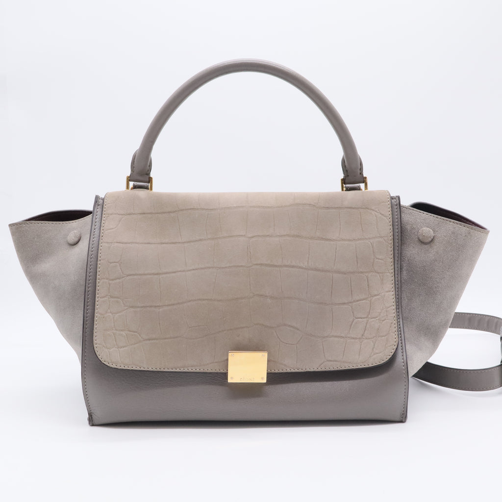 Trapeze Handbag Crocodile Embossed Nubuck Medium