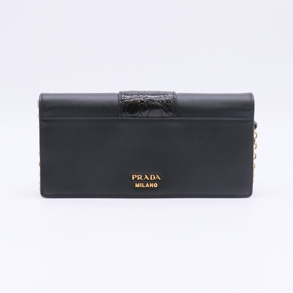 Prada Saffiano + Cocco Embellished Chain Wallet / Clutch B23475
