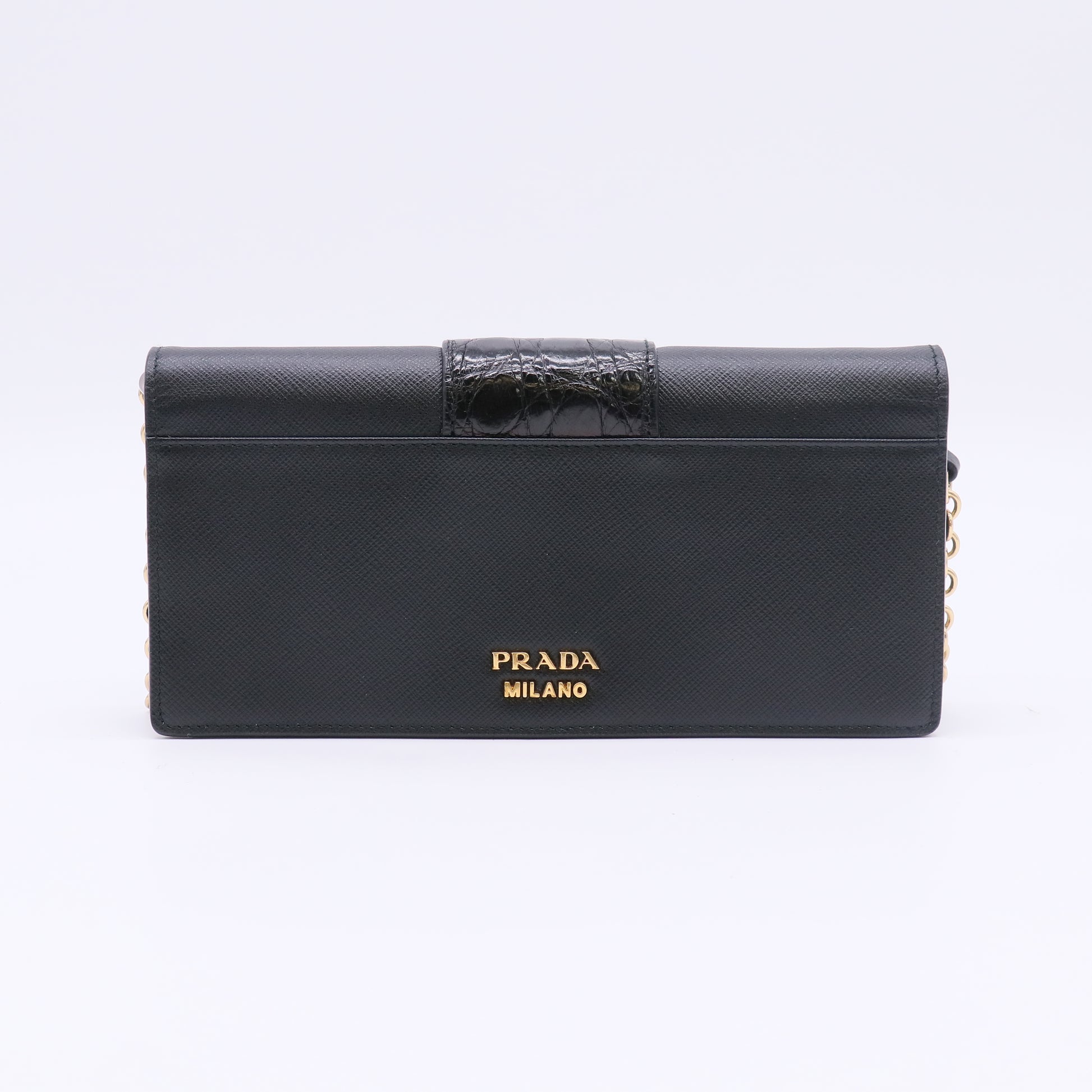 Prada Saffiano + Cocco Embellished Chain Wallet / Clutch B23475