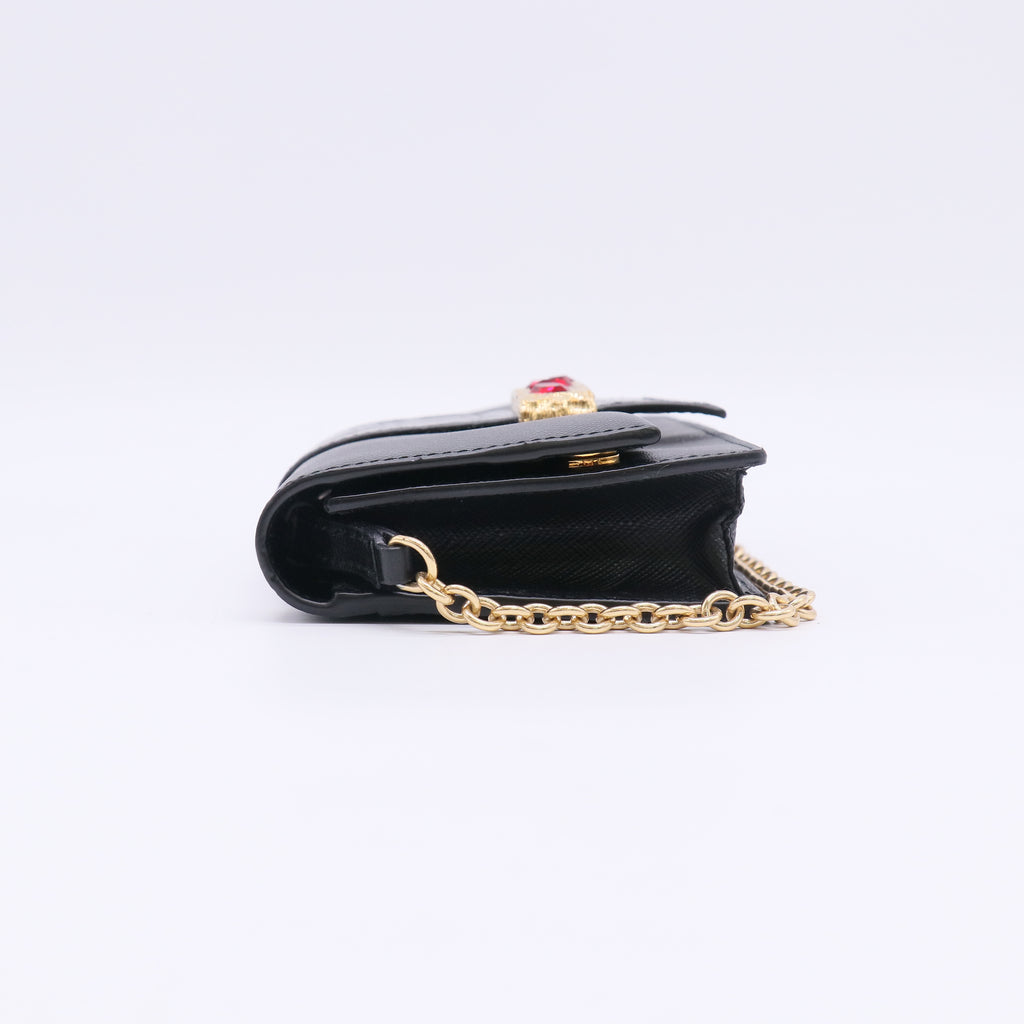 Prada Saffiano + Cocco Embellished Chain Wallet / Clutch B23475