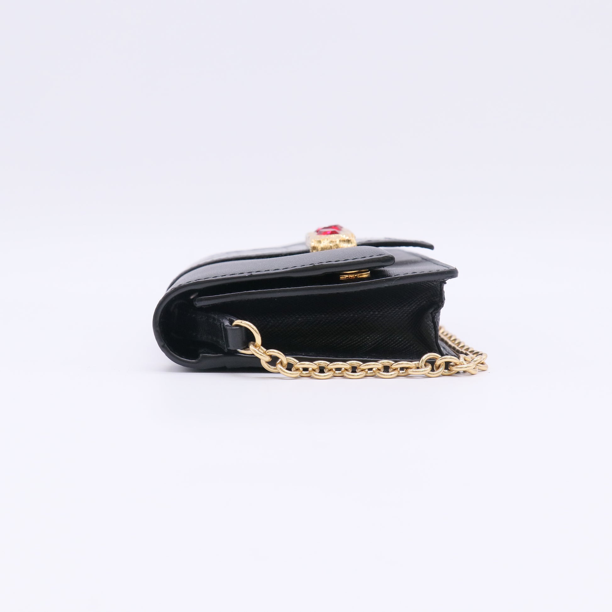 Prada Saffiano + Cocco Embellished Chain Wallet / Clutch B23475