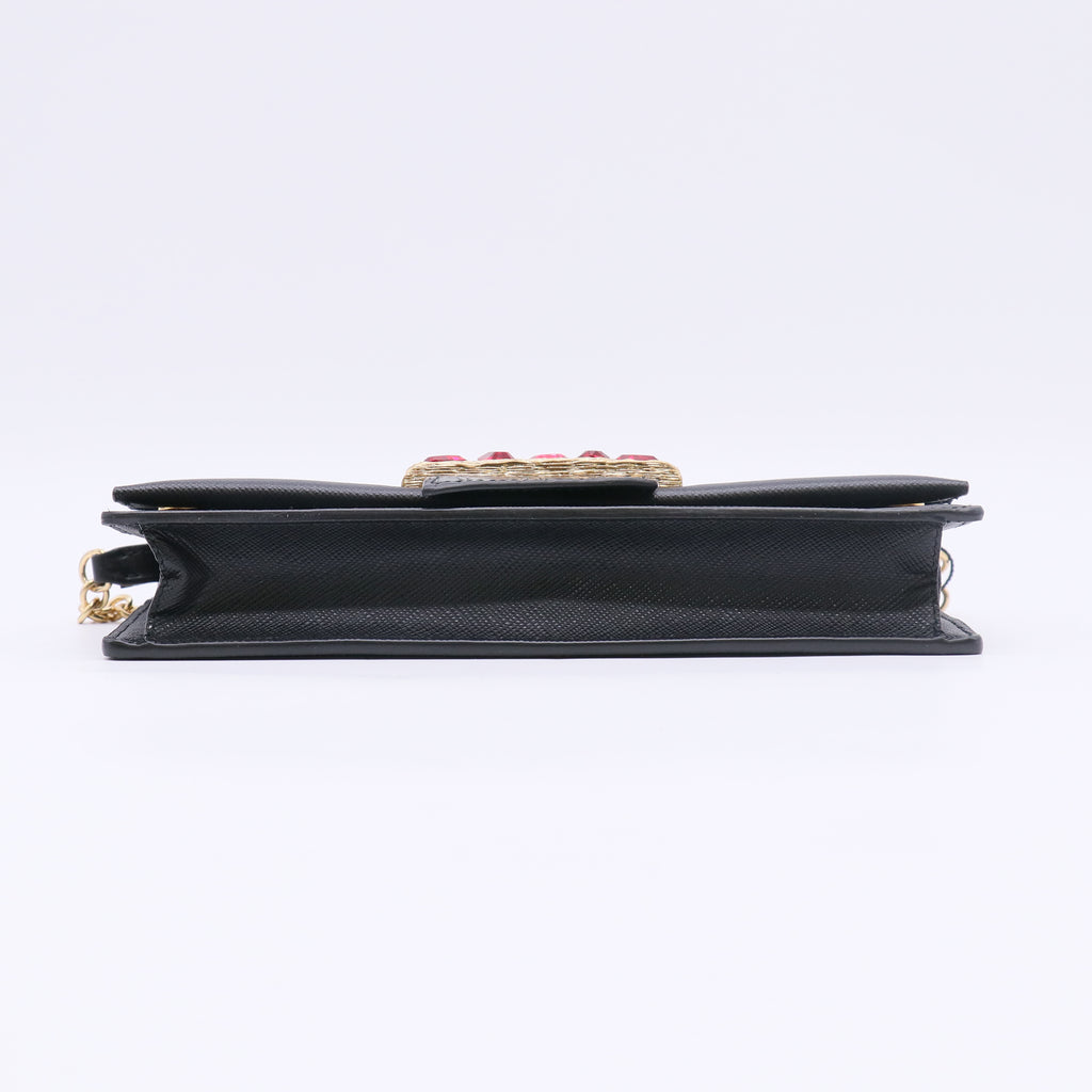 Prada Saffiano + Cocco Embellished Chain Wallet / Clutch B23475