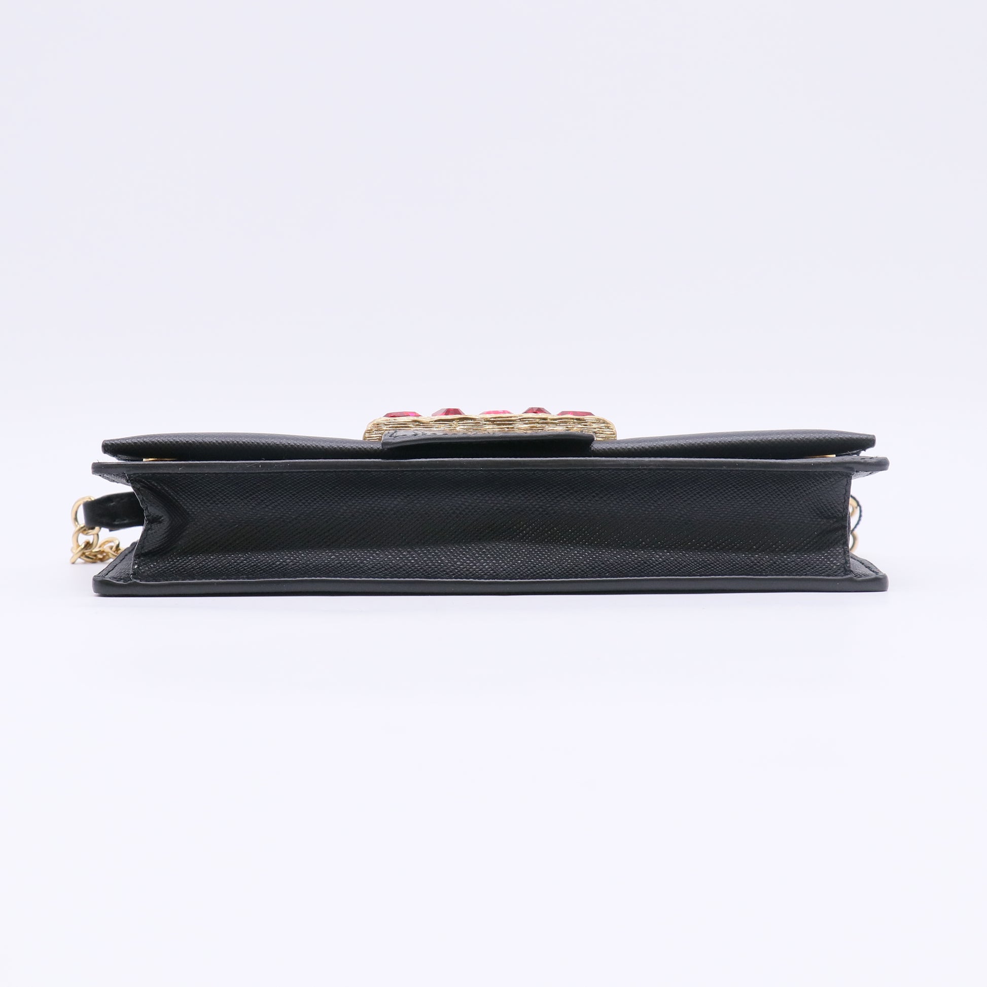 Prada Saffiano + Cocco Embellished Chain Wallet / Clutch B23475