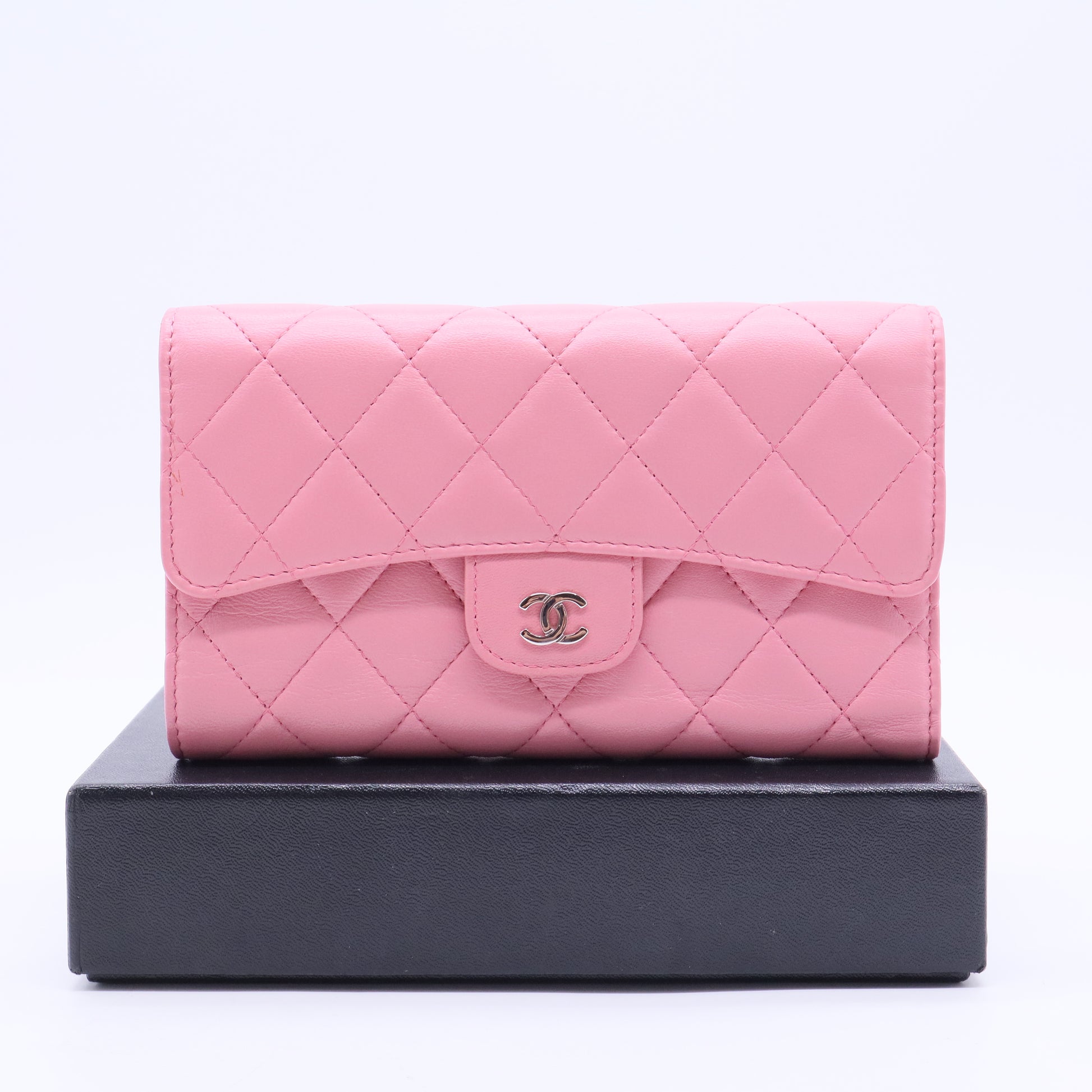 Lambskin Quilted Large Flap Wallet Pink