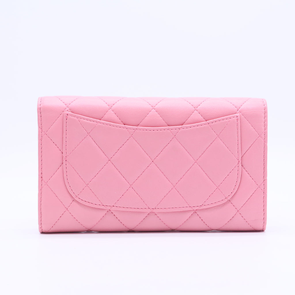 Lambskin Quilted Large Flap Wallet Pink