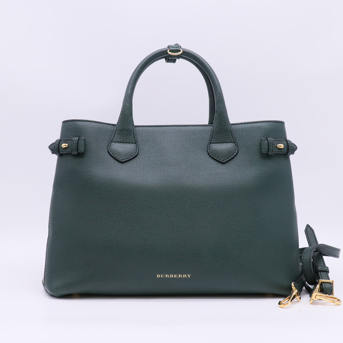 Burberry Bottle Green Calf Leather House Check Medium Banner Tote Bag B24004