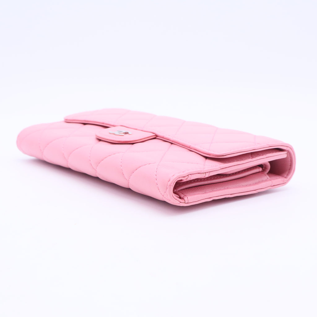 Lambskin Quilted Large Flap Wallet Pink