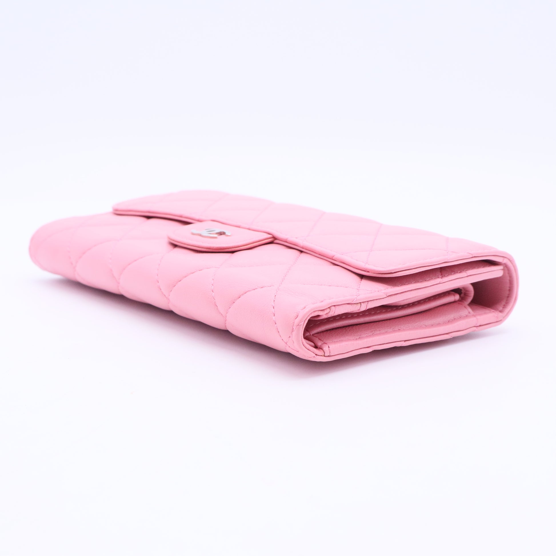 Lambskin Quilted Large Flap Wallet Pink