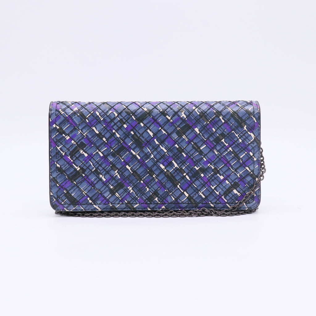 Bottega Veneta Printed Plaid Intrecciato Nappa Wallet on Chain / Clutch W22695