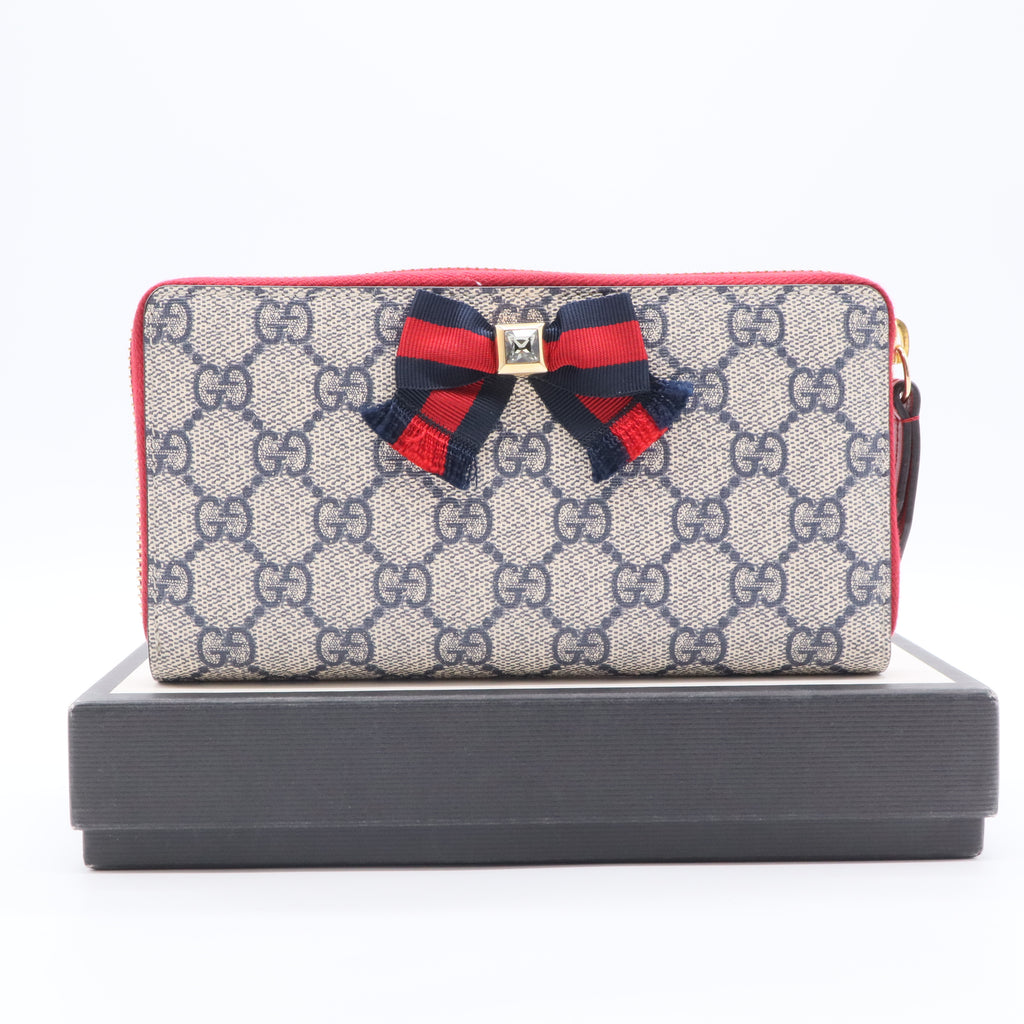 GG Supreme Canvas Crystal Embellished Bow Zip Around Wallet Gisel