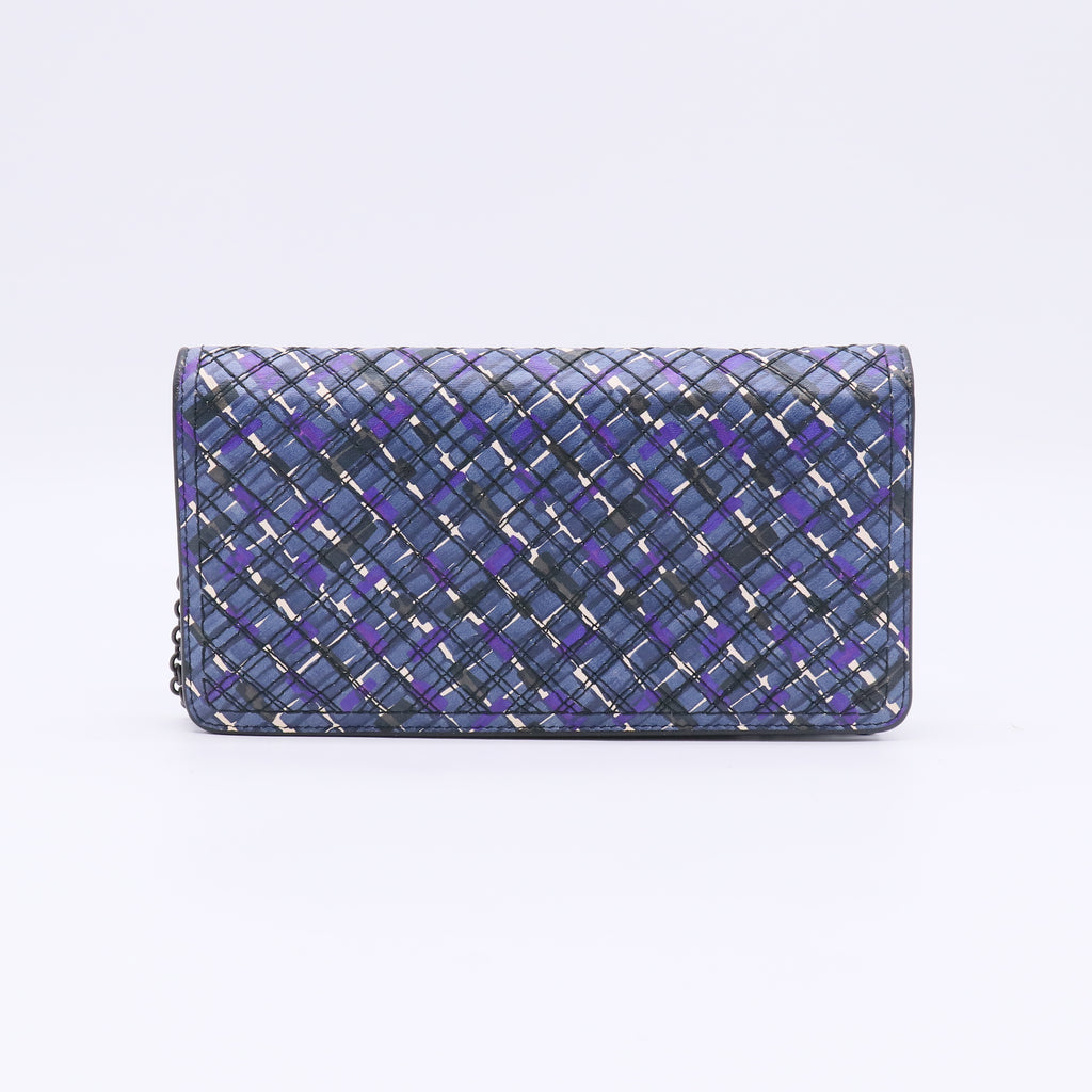 Bottega Veneta Printed Plaid Intrecciato Nappa Wallet on Chain / Clutch W22695