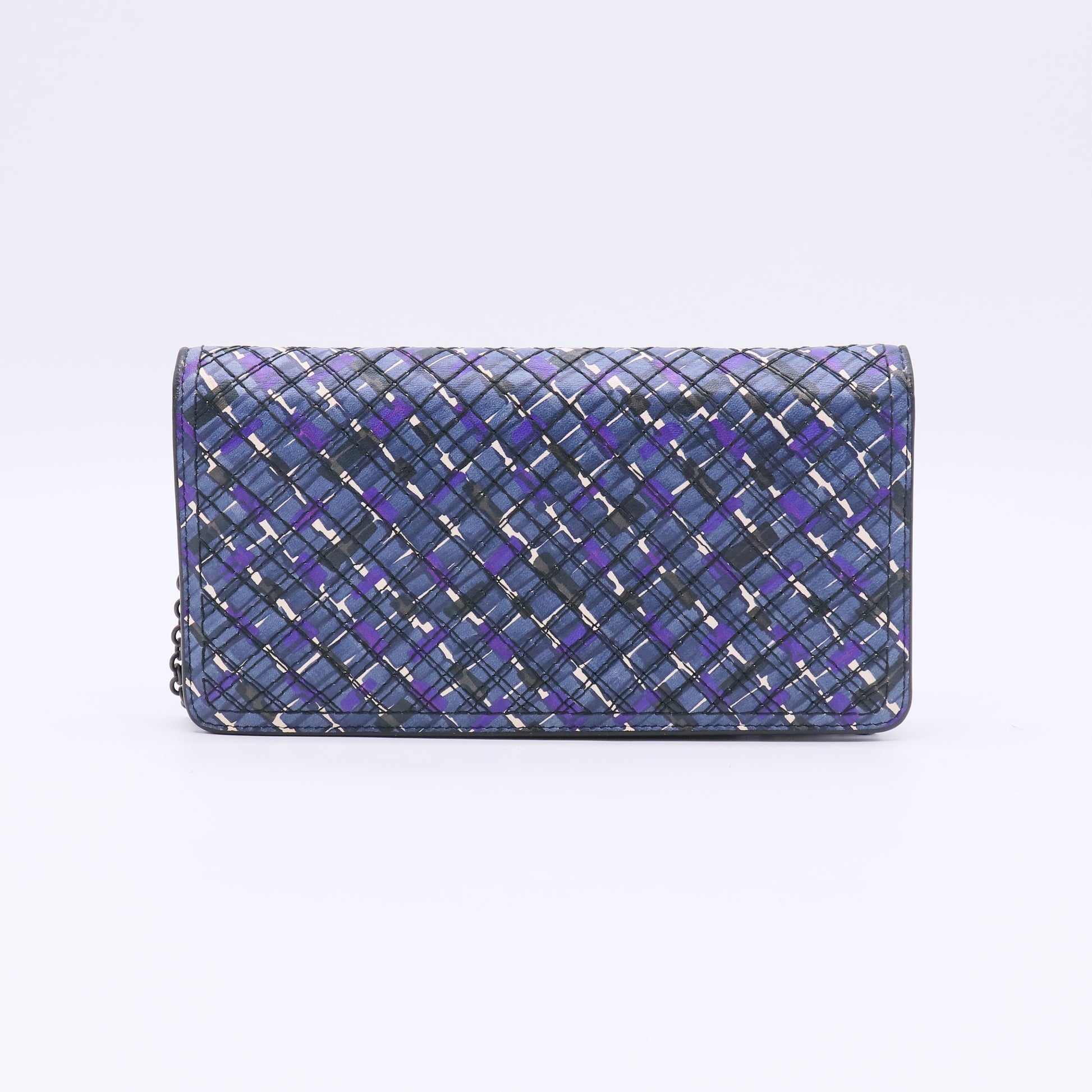 Bottega Veneta Printed Plaid Intrecciato Nappa Wallet on Chain / Clutch W22695