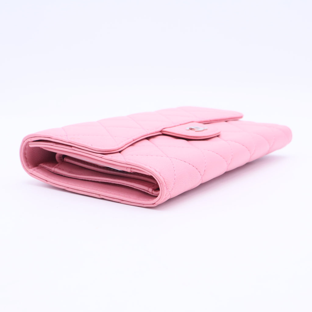 Lambskin Quilted Large Flap Wallet Pink