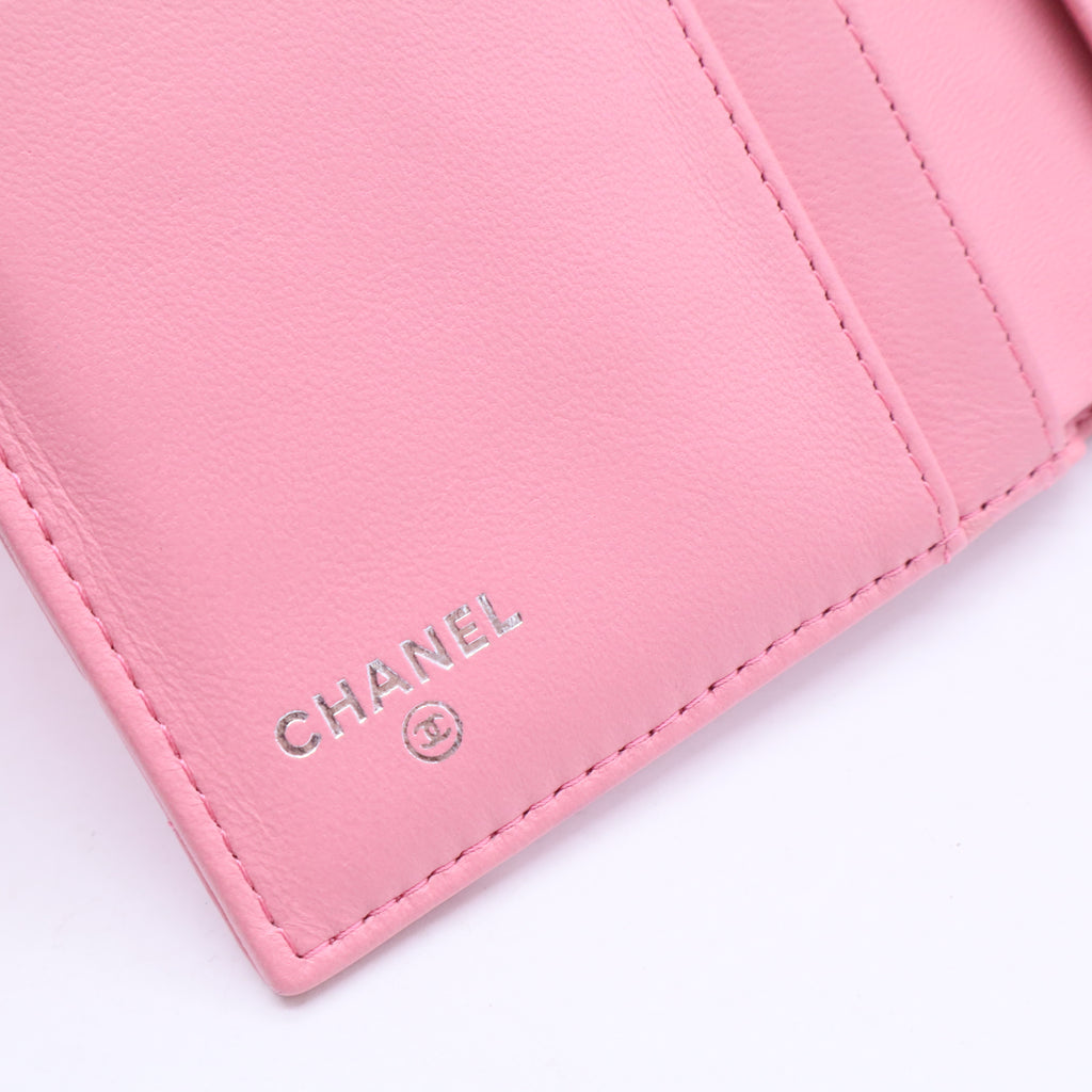 Lambskin Quilted Large Flap Wallet Pink
