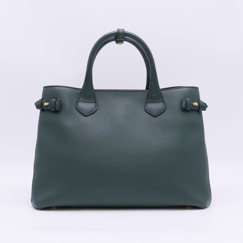 Burberry Bottle Green Calf Leather House Check Medium Banner Tote Bag B24004