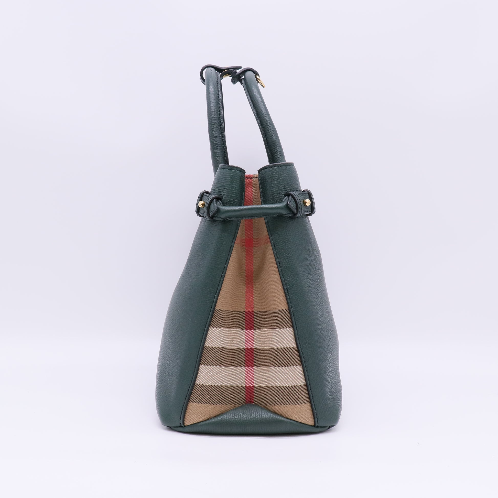 Burberry Bottle Green Calf Leather House Check Medium Banner Tote Bag B24004