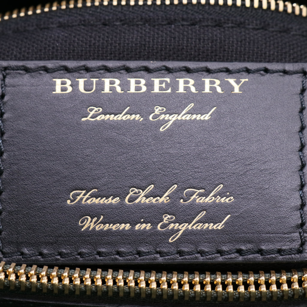 Burberry Bottle Green Calf Leather House Check Medium Banner Tote Bag B24004