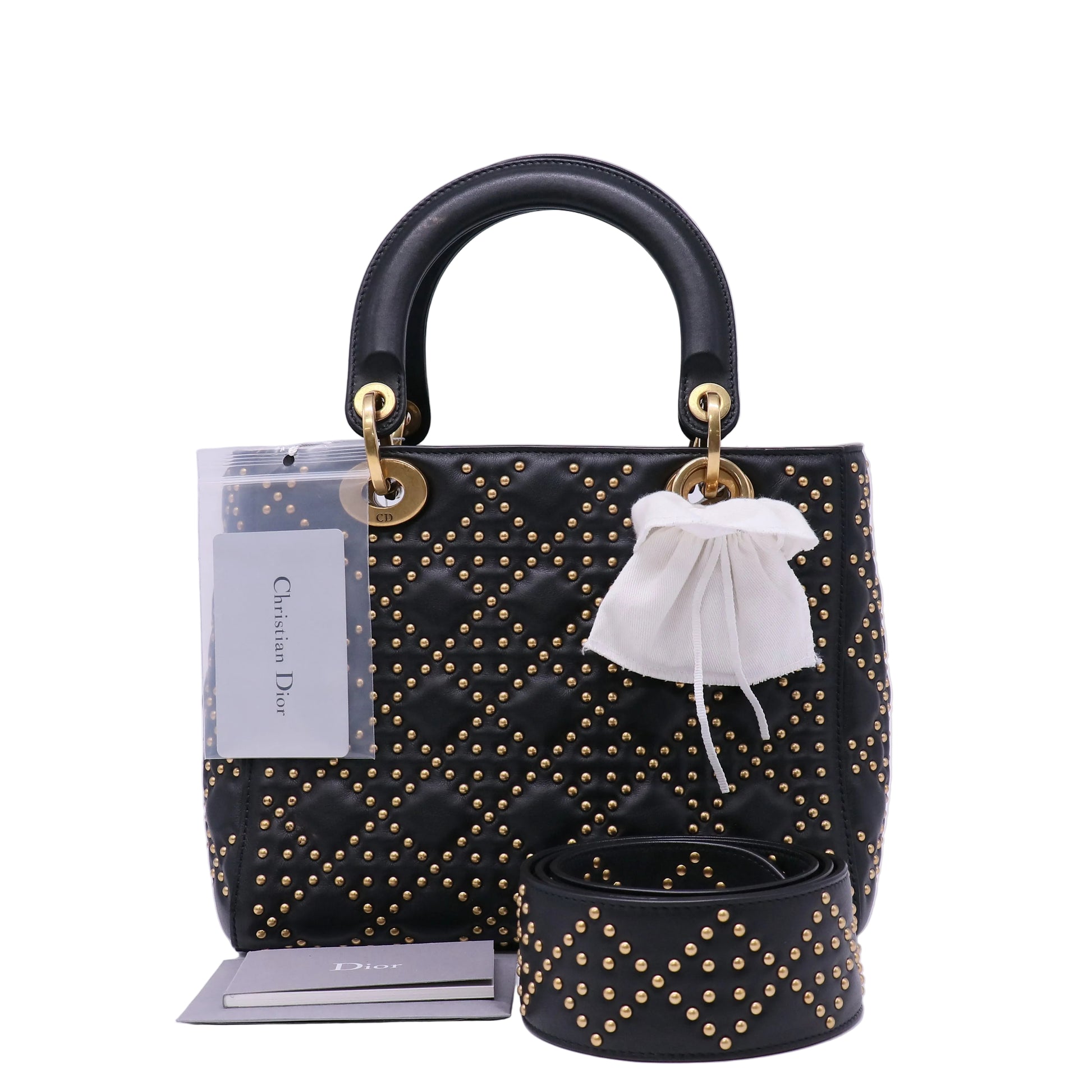 Christian Dior Black Suppled Leather Studded Medium Lady Dior Bag twins  LDJ4450