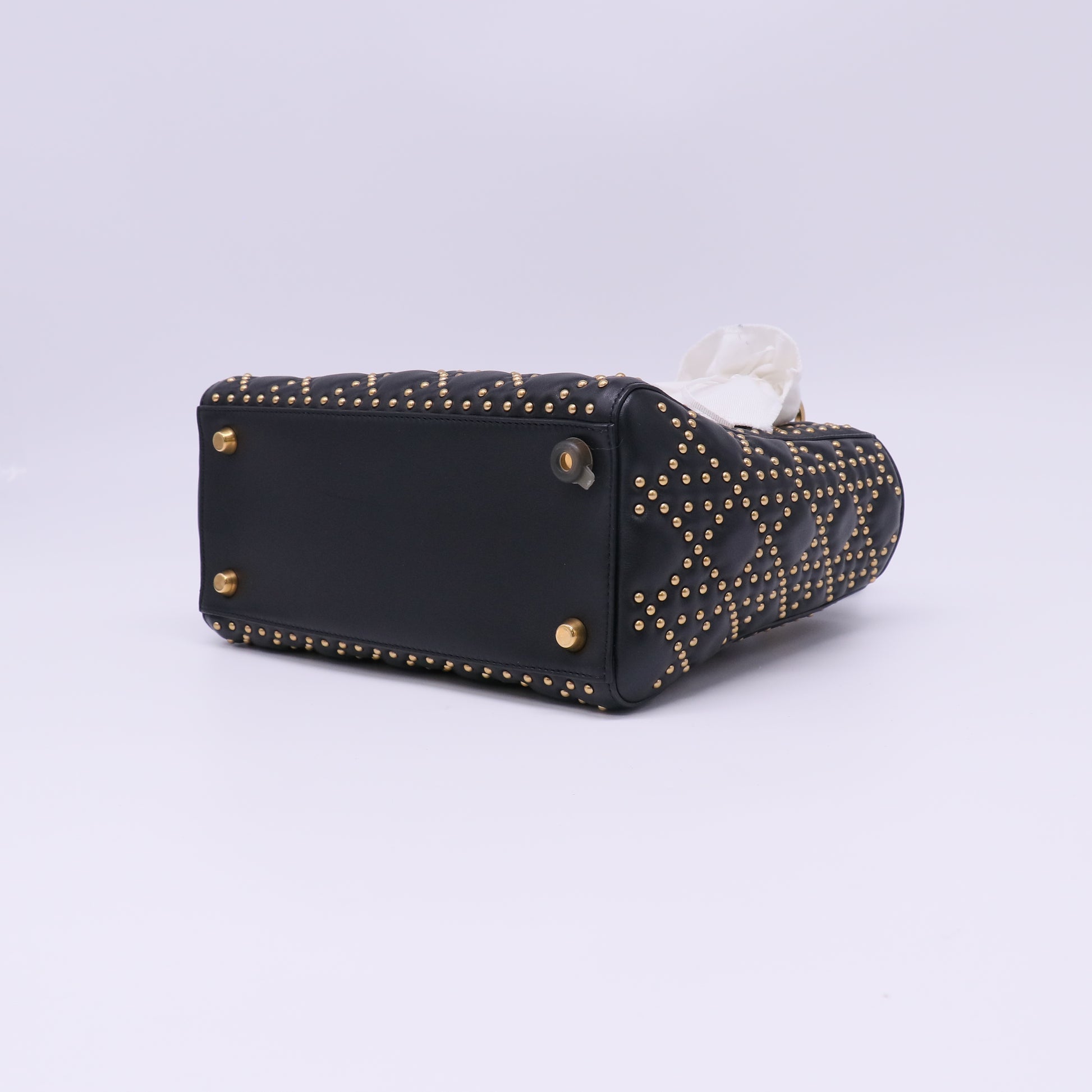 Christian Dior Black Suppled Leather Studded Medium Lady Dior Bag twins  LDJ4450