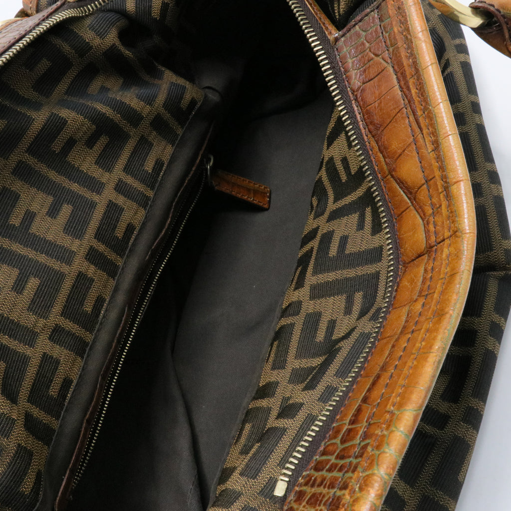 Zucca Calfskin Crocodile Embossed Large Chef Shopper Tote Tobacco