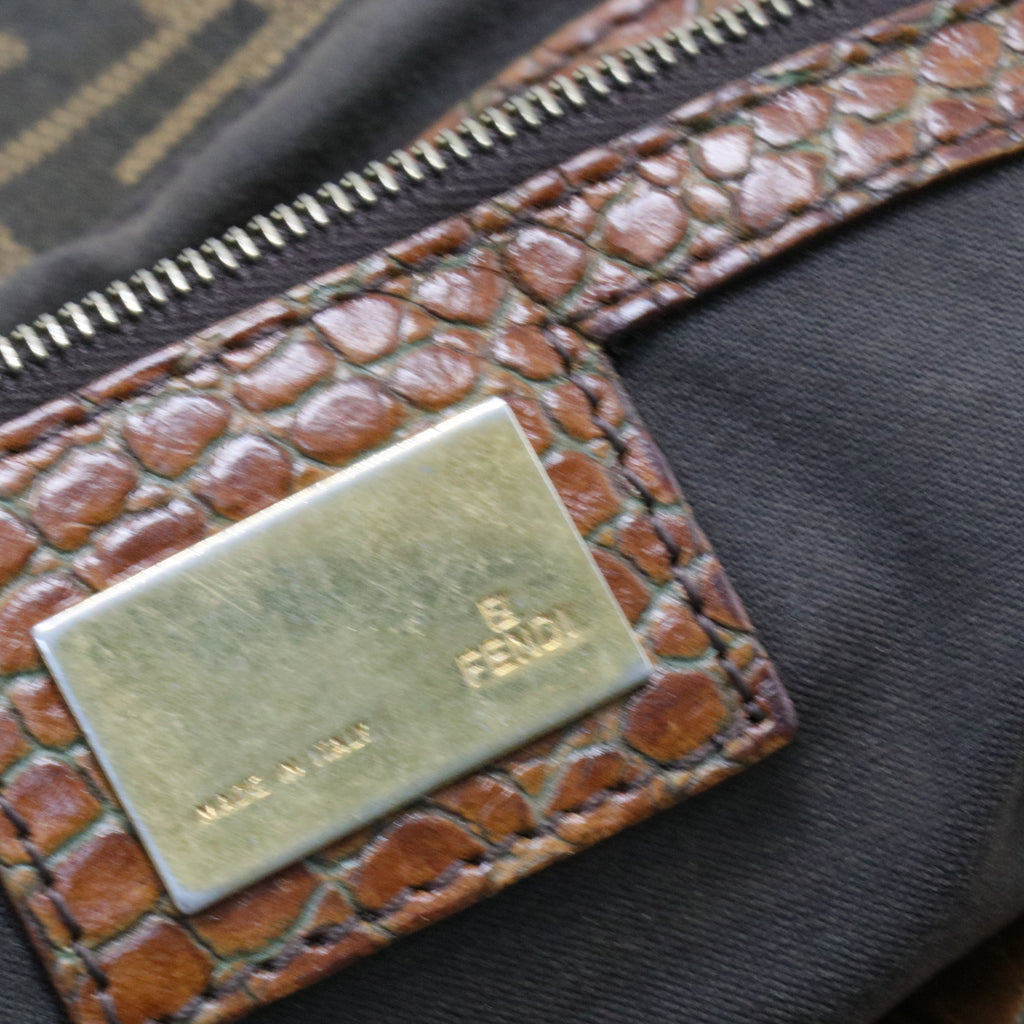 Zucca Calfskin Crocodile Embossed Large Chef Shopper Tote Tobacco