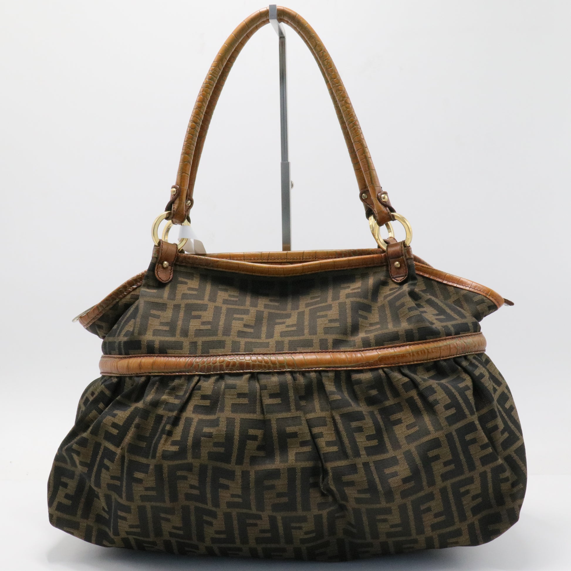 Zucca Calfskin Crocodile Embossed Large Chef Shopper Tote Tobacco