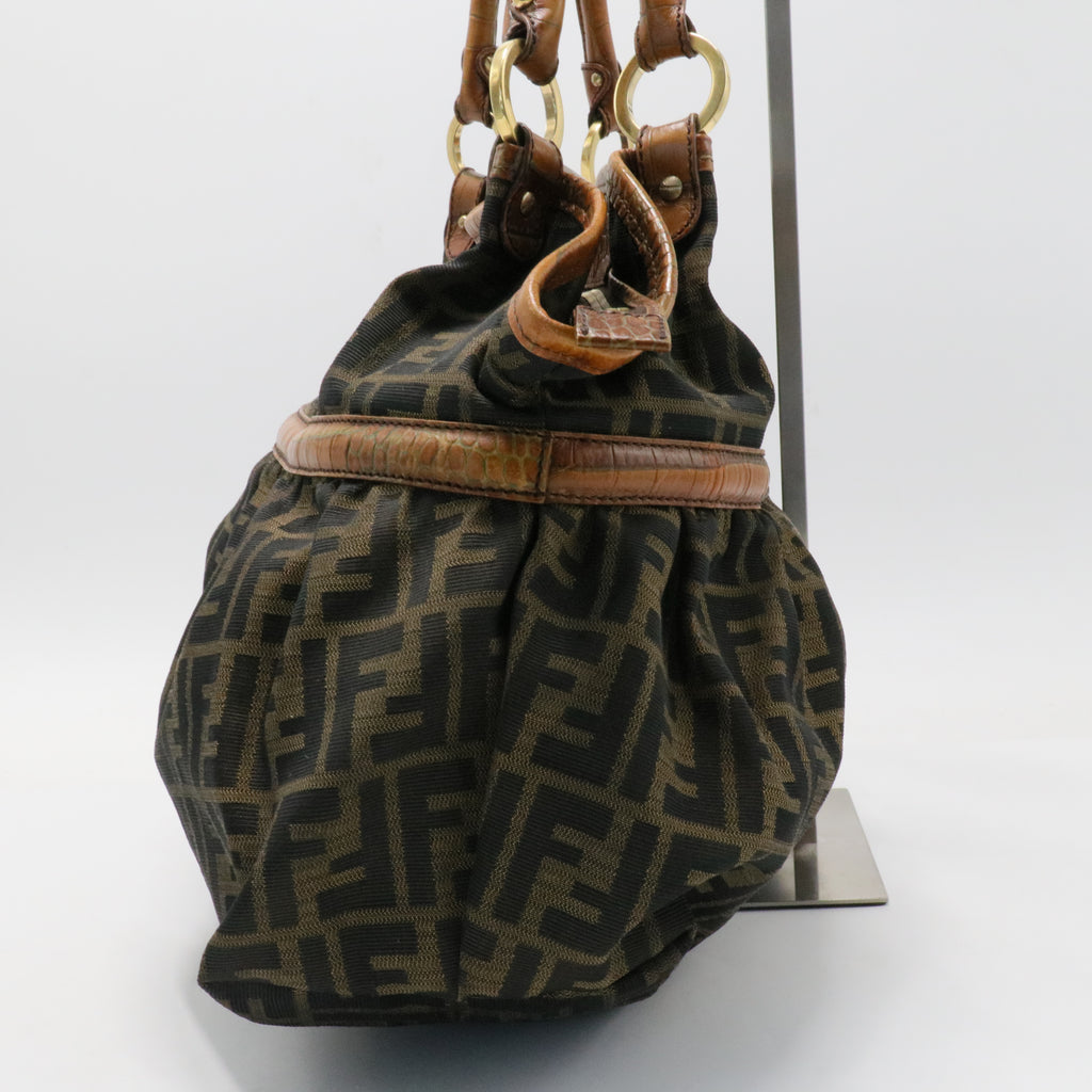 Zucca Calfskin Crocodile Embossed Large Chef Shopper Tote Tobacco